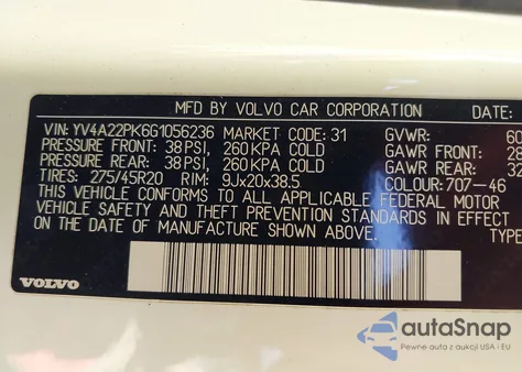 2016 Volvo Xc90 T6 Momentum from USA, damaged, VIN YV4A22PK6G1056236
